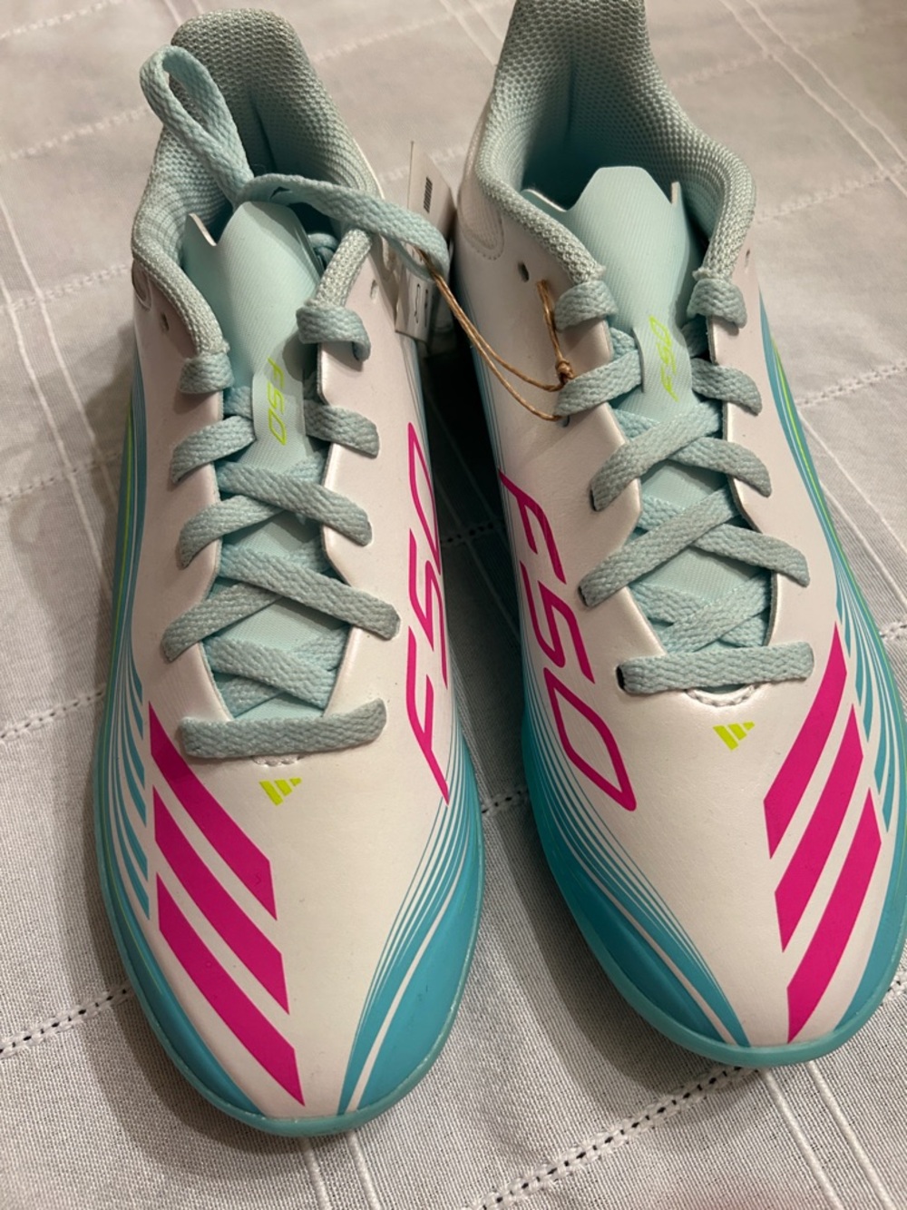 Adidas Kids F50 Messi Soccer Cleats White Teal Pink